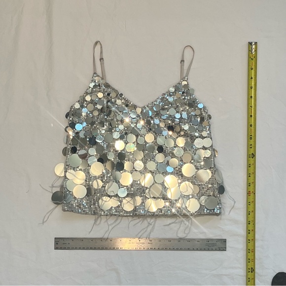 Ramy Brook Rina Sequined Faux Feather Camisole - SMALL - Picture 6 of 11